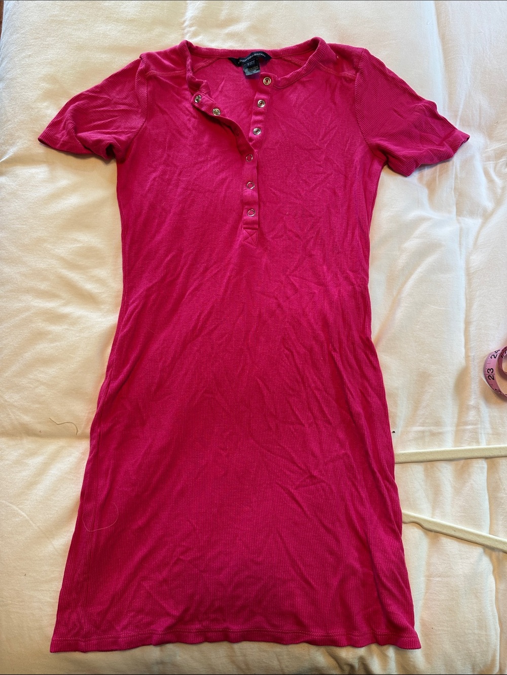French Connection Hot Pink Ribbed Henley Dress